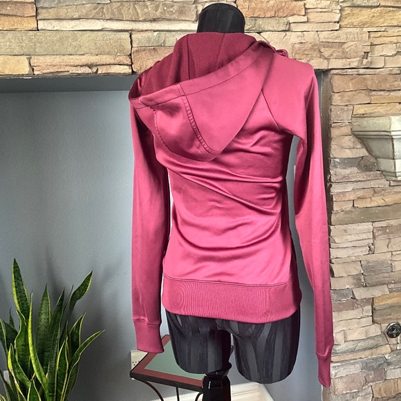 VTG Y2K Burton Snowboard DryRide WB Scoop Hoodie Fleece Layering Maroon Gold XS - Picture 5 of 10